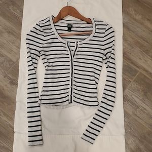 White Long Sleeve w/ Dark Green Stripes